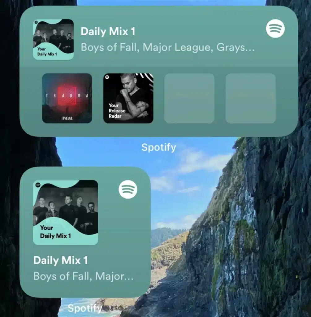 Widgets iniciales de Spotify